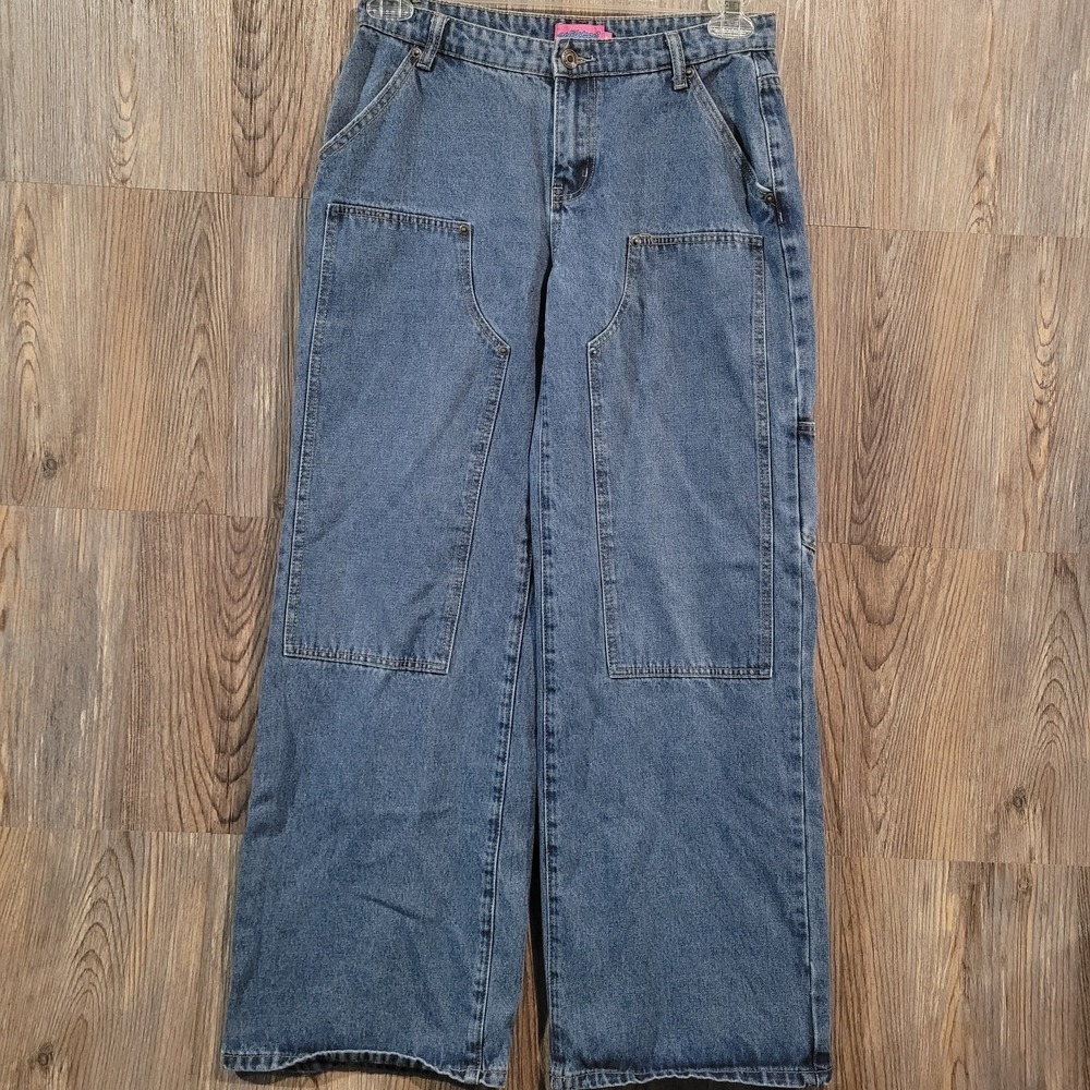 Edikted Carpenter-Style Baggy Wide Leg Jeans S x 29 Medium Wash Y2K 100% Cotton